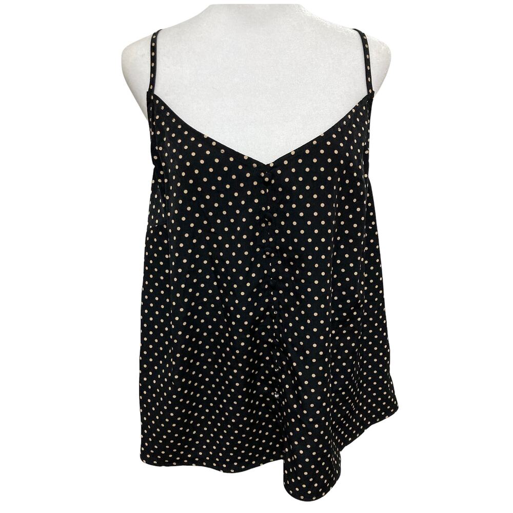 nwt Sanctuary Satin Polka-dot Cami Tank Top size 1X New Black w/ Cream Dots